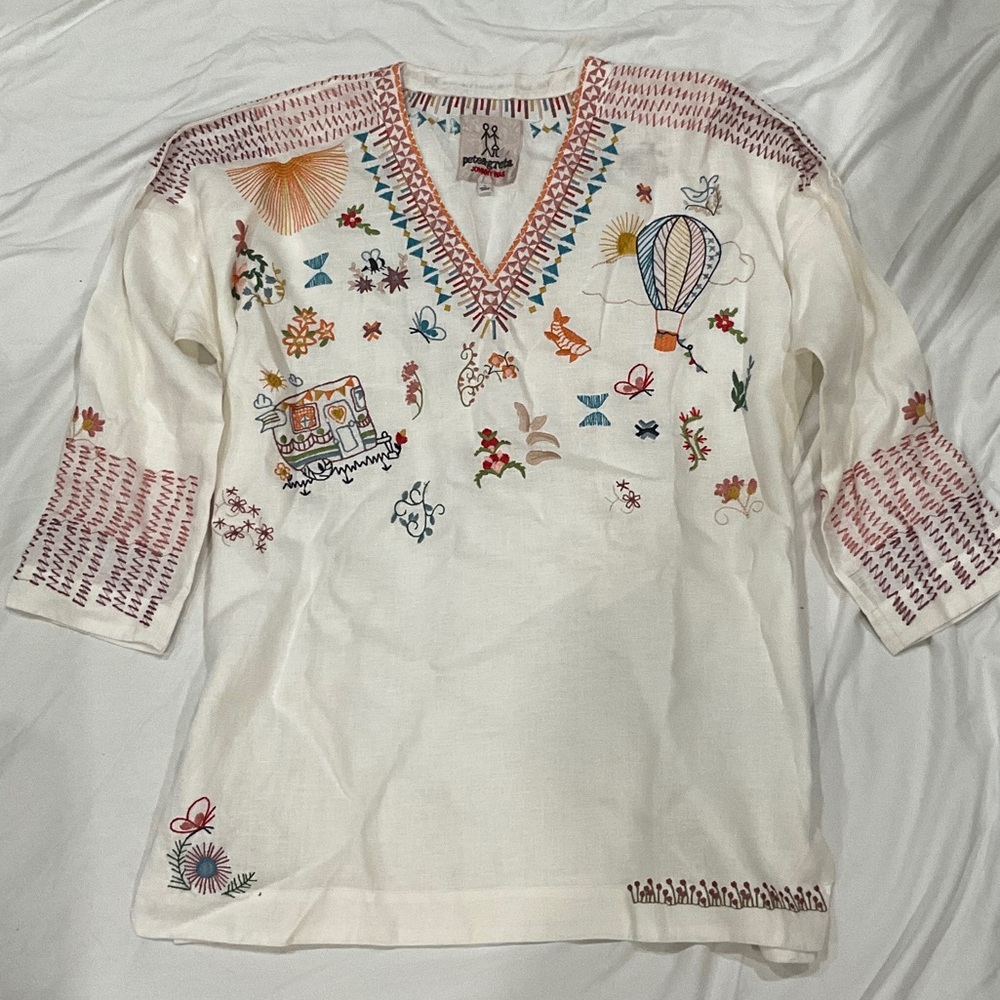 Johnny Was White Embroidered Blouse